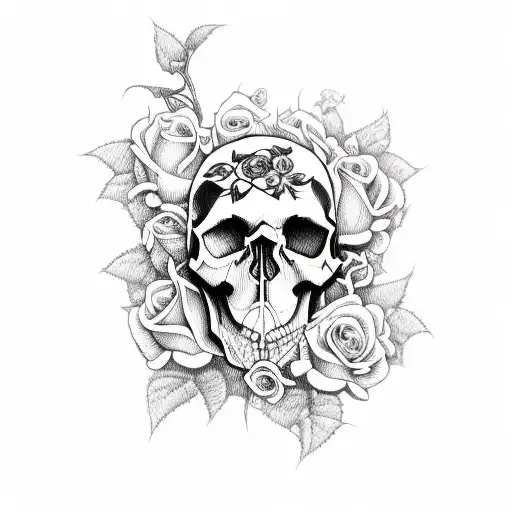 Skull With Vines And Roses