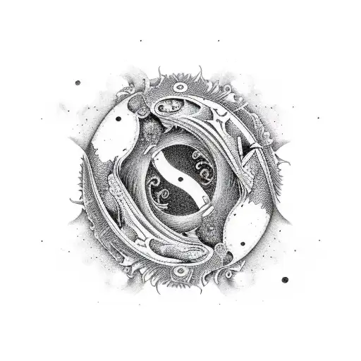 Ying And Yang Out Of Koi Fish Arm Sleeve Thin Fine Line