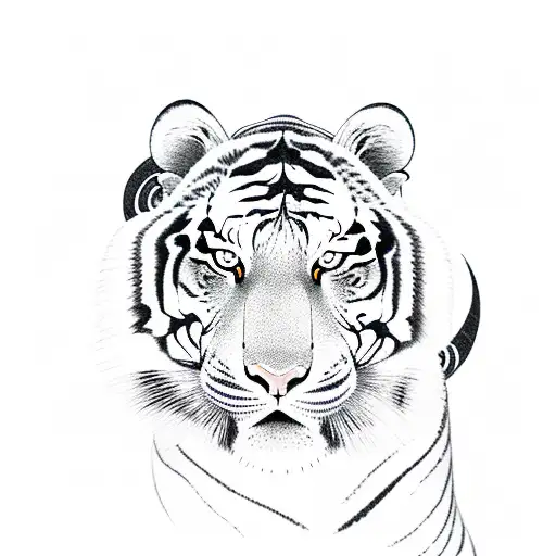 Japanese Traditional Tiger And Koi