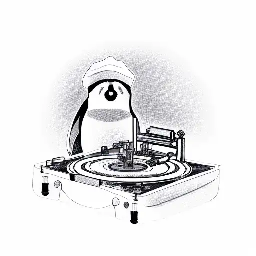 A Mechanical Engineer Penguin Using A Wrench To Fix A Broken Record Player
