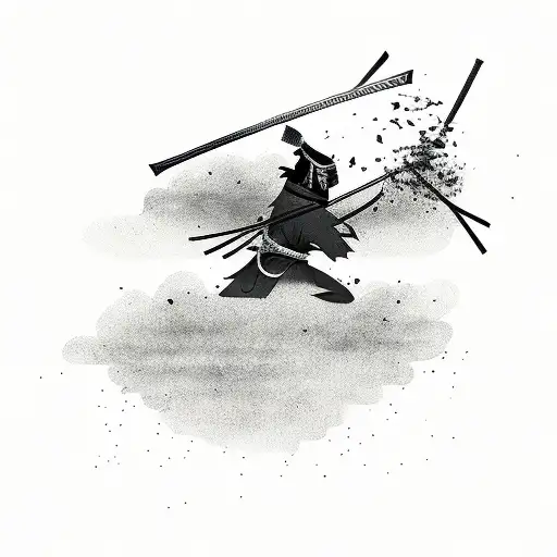 Samurai With Crow Coming From Ashes