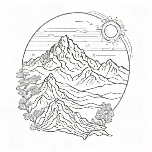 A Sketch Style Tattoo Of A Mountain Range With A Hidden It Symbol Incorporated Into The Design
