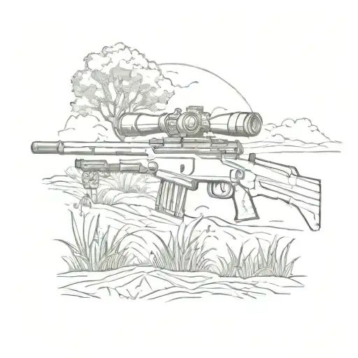 Sniper Rifle And Farm Landscape
