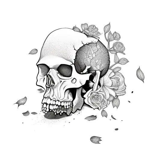 Broken Skull With Flowers Growing Out Of It
