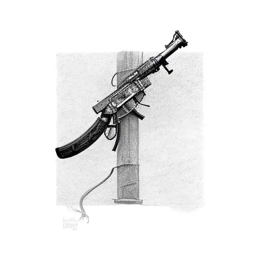 Ak-47 Rifle Iwth Snake Wrapped Around It