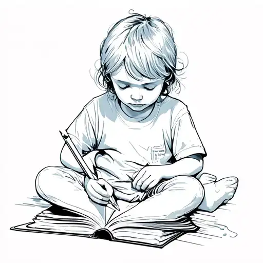 Kid Sitting Down Writing A Book