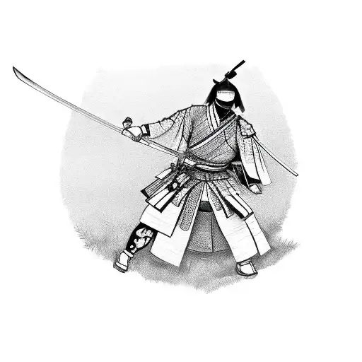 A Samurai In With Two Katana's Getting Ready For Battle