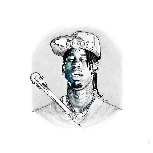 A Portrait Of Travis Scott With Musical Instruments As His