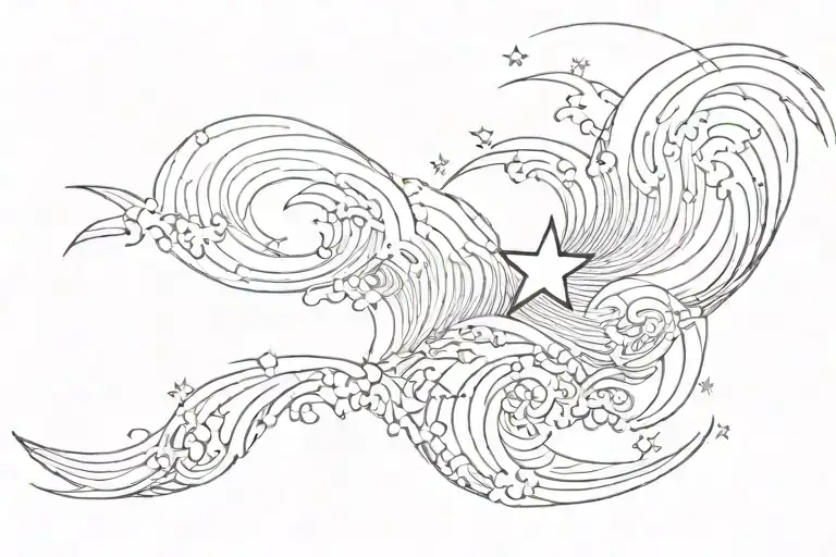 A Single Star With The Ocean Wave Pattern
