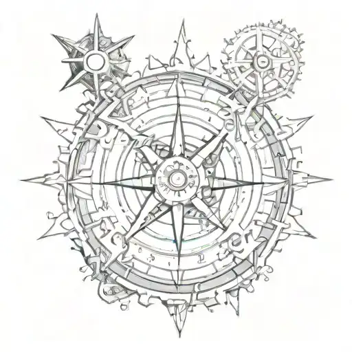 Halves Of A Compass And A Gear