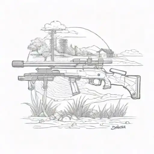 Sniper Rifle And Farm Landscape