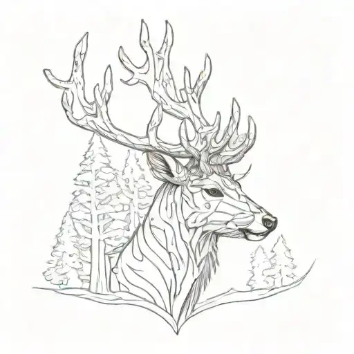 Deer Head With Trees