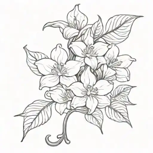 Trillium Flowers On A Vine Twisting Into A Crescent Shape