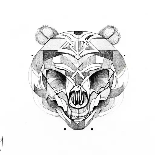 Symetrical Bear Skull With Nordic Symbols