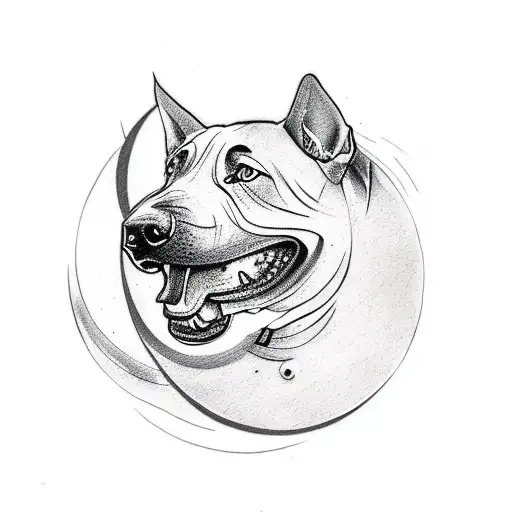 A Traditional-style Tattoo Of A Bull Terrier Howling At The Moon
