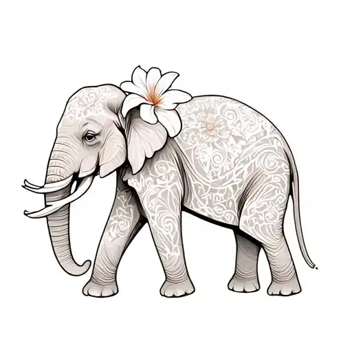 Elephant With Lilies And Hibiscus Flowers
