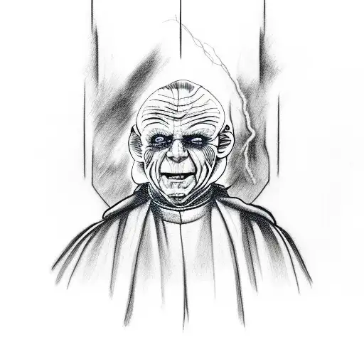 A Portrait Tattoo Of Emperor Palpatine Using Force Lightning Against A Dark And Stormy Background