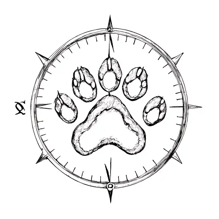Dog Paw Print Inside Compass