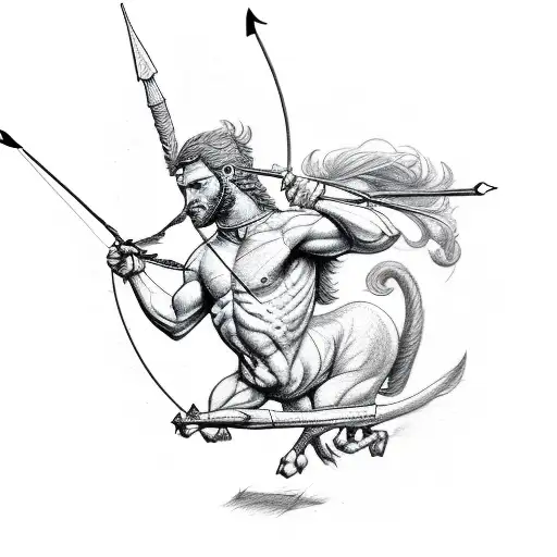 A Sketch-style Tattoo Of A Centaur Archer Aiming An Arrow Towards The Sky