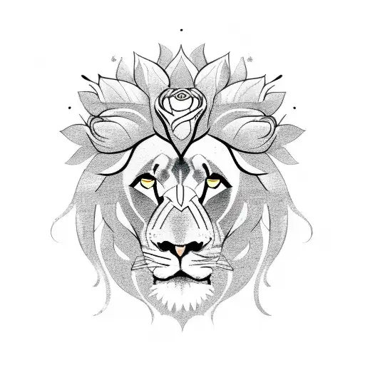 A Lion Playing A Guitar Surrounded By Roses