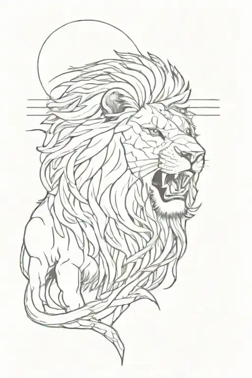 A Lion Roaring And Standing Underneath The Cross Of Jesus Christ