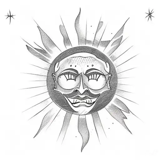 A Sketch-style Tattoo Of A Surfer Catching A Wave With The Sun Peeking Over The Horizon