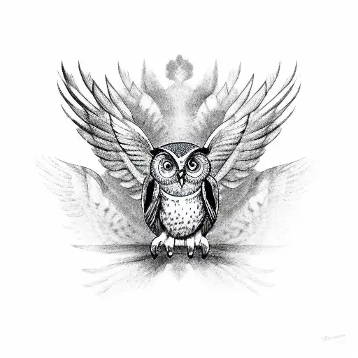 Owl With Wings Opened From Perspective