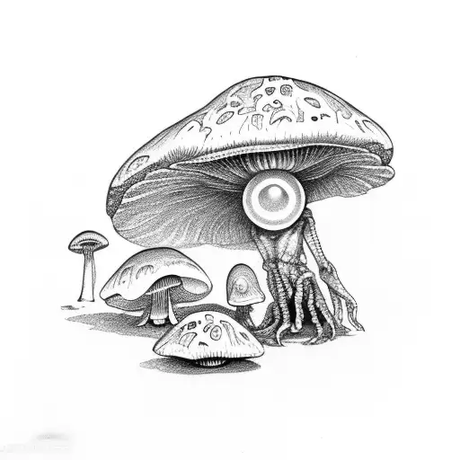 Alien Holding A Mushroom With A Third Eye On Its Forehead