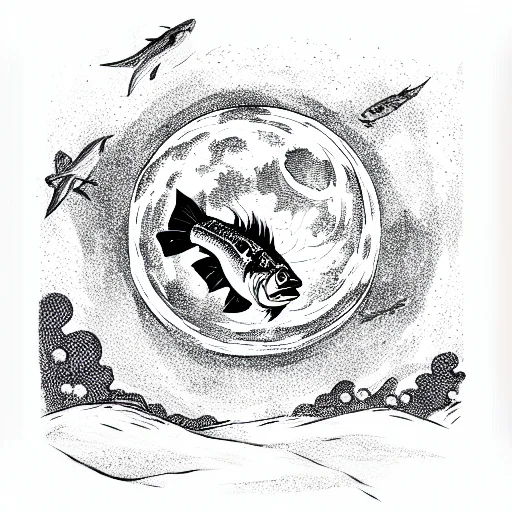 Large Mouth Bass Jumping Over The Moon