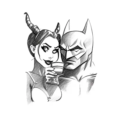 A Silhouette Of Batman And Harley Quinn Sharing A Cup Of Coffee