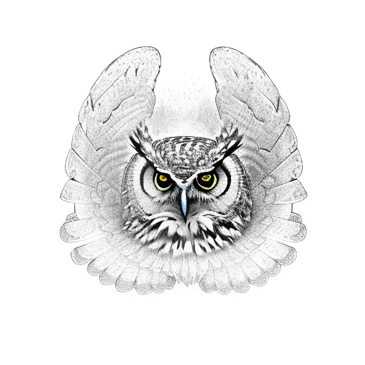 Owl With Wings Opened View From Perspective