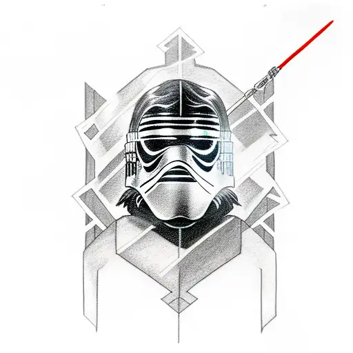 A Portrait Tattoo Of Kylo Ren With His Iconic Crossguard Lightsaber