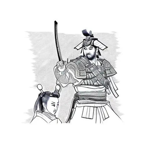 A Sketch-style Tattoo Of A Samurai Sword With The Word 'Family' Written In Japanese Characters