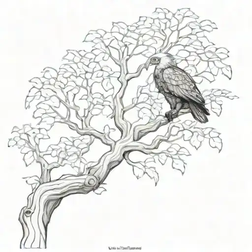 An Arborist Climbing A Tall Tree With An Eagle Perched On Top