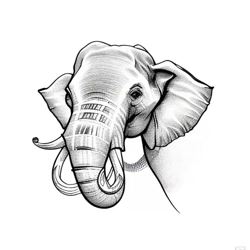 Fine Line Elephant Head With Flowers