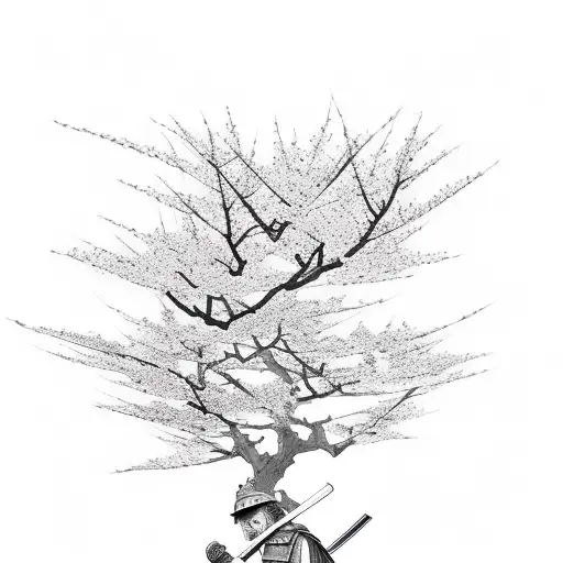 Samurai In Front Of A Cherry Blossom Tree