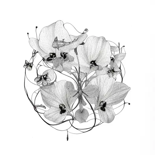 Water Lillie's With Vines And 5 Butterflies Flying Around Them With Violets Surrounding The Bottom