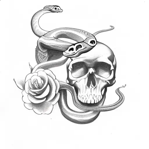 Snake With Skull And Flowers