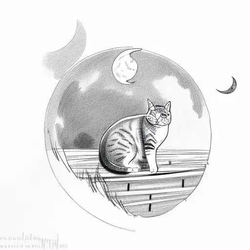 Cat Sitting On Fence Looking At The Moon