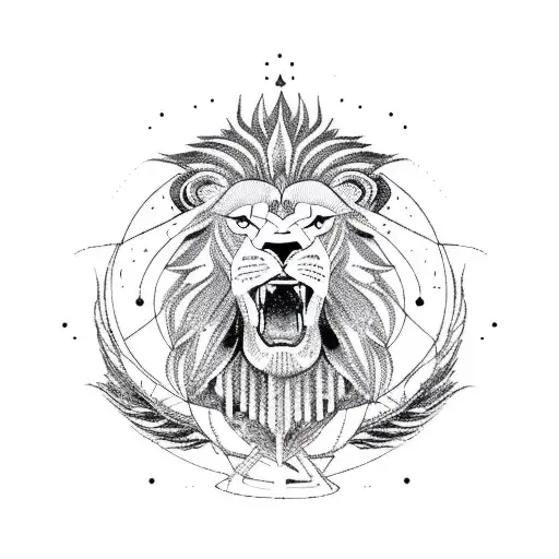 A Tarot Card-inspired Design Featuring A Powerful Lion Surrounded By Mystical Symbols