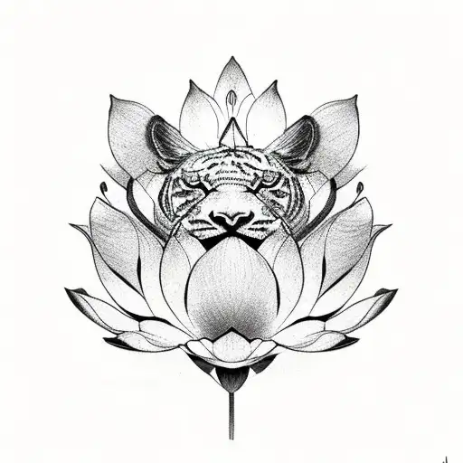 Lotus Flower With Tiger