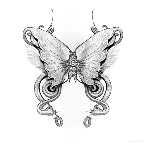 A Machined Snake Coiled Around A Microphone With Butterfly Wings