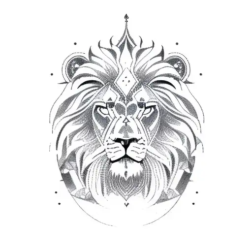 A Tarot Card-inspired Design Featuring A Powerful Lion Surrounded By Mystical Symbols