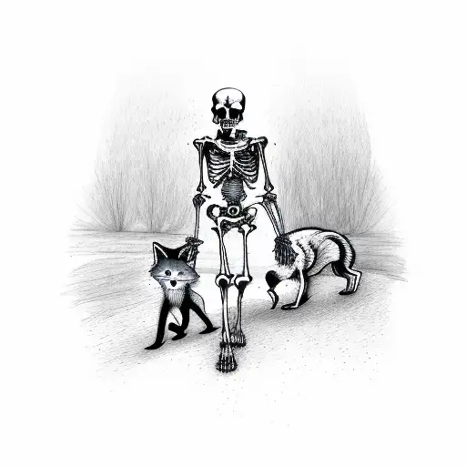 Human Skeleton Walking A Fox