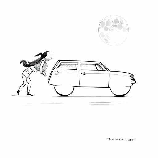 A Girl Pushing A Moon In The Car Trunk