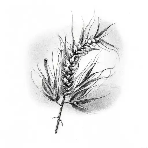 A Wheat Stem A Juniper Fruit And A Honeysuckle Flower Stem Single Line