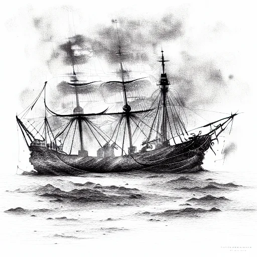 Man-of-war Ship In Dark Stormy Seas