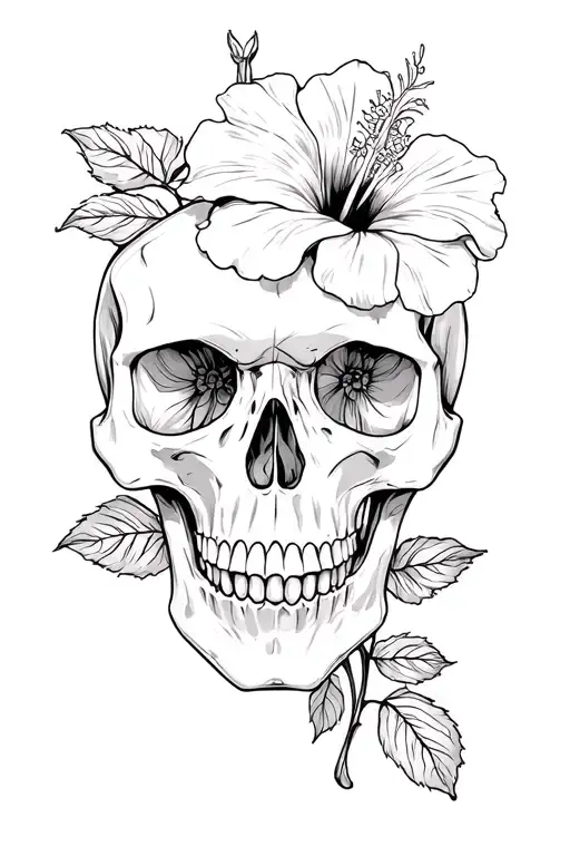 Hibiscus Skull Face With Roses And Pages Turning