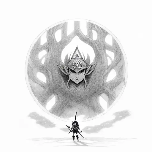 Link From Zelda In Front Of Great Deku Tree