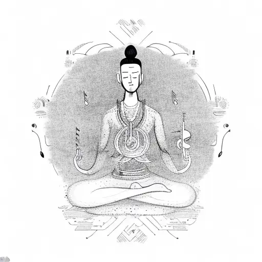 A Sketch Of A Person Meditating With Music Notes Surrounding Them